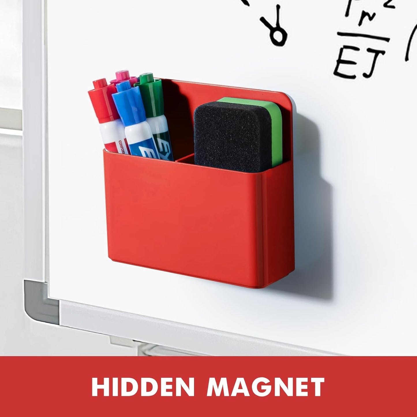 BEYGORM 2 Pack Plastics Magnetic Pen Holder for Refrigerator, Dry Erase Marker Holder for Whiteboard,Magnet School Locker Organizer Accessories, Pencil Cup, Pen Caddy, Classroom Organization(Red)