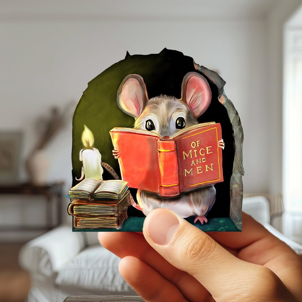 Mouse Reading Book Wall Sticker Decal – Kids Room, Classroom, Home Decor, Bookcase, Book Lover Gift, Children's Bedroom, Nursery, Cute Mouse, MICESTERPIECE