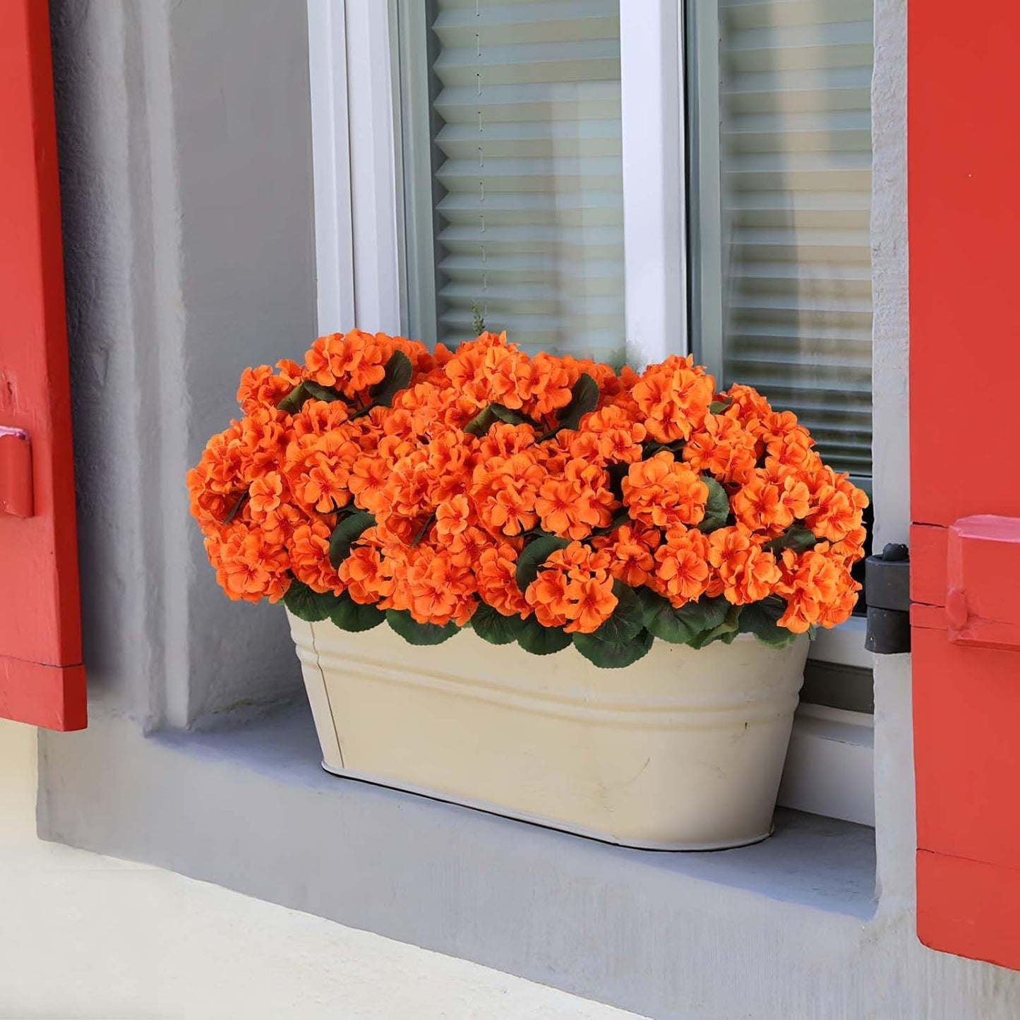 Hananona 12 Pcs Artificial Geranium Flowers for Outdoors Orange Silk Geranium Flowers Outdoor UV Resistant Plants Faux Fall Flower for Home Kitchen Autumn Table Centerpieces Decor (12, Orange)