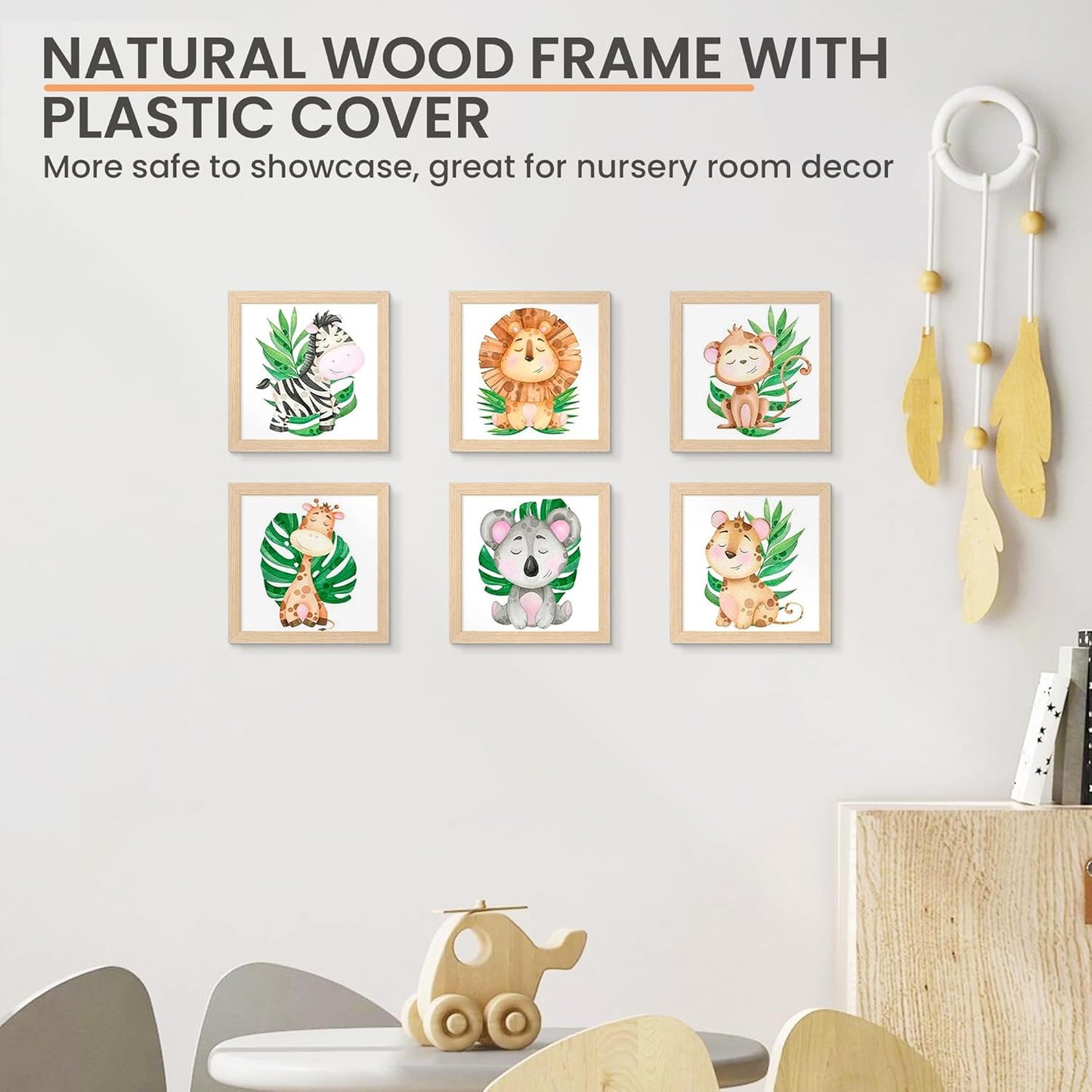 upsimples 8x8 Picture Frames, Natural Solid Wooden Picture Frames, Display 4x4 with Mat or 8 x 8 Without Mat, Wall or Tabletop, 1 Pack, Natural