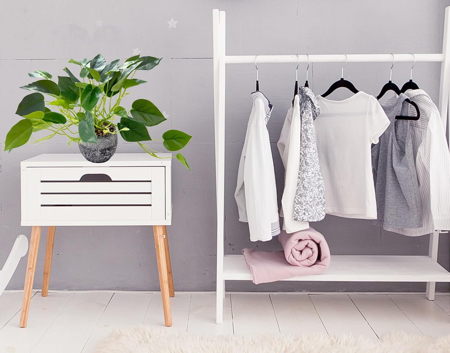 AlphaAcc Artificial Plants Potted Real Looking Small Faux Plant with Rustic Black Cement Planter for Kitchen Office Desk Bookshelf Decor (Ivy Plant)