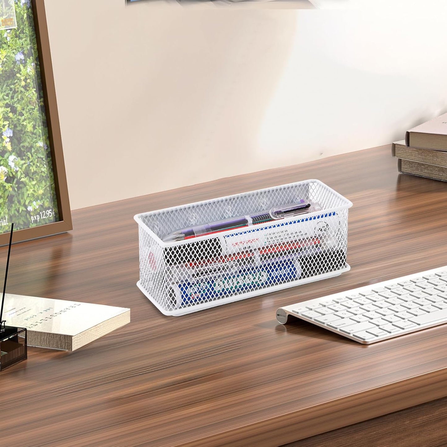 6.29"x2.28"x2.48" Magnetic Basket for Whiteboard White Magnetic Basket for Fridge Magnetic Organizer Holder with 5 Strong Magnets Magnetic Holder for Refrigerator Locker