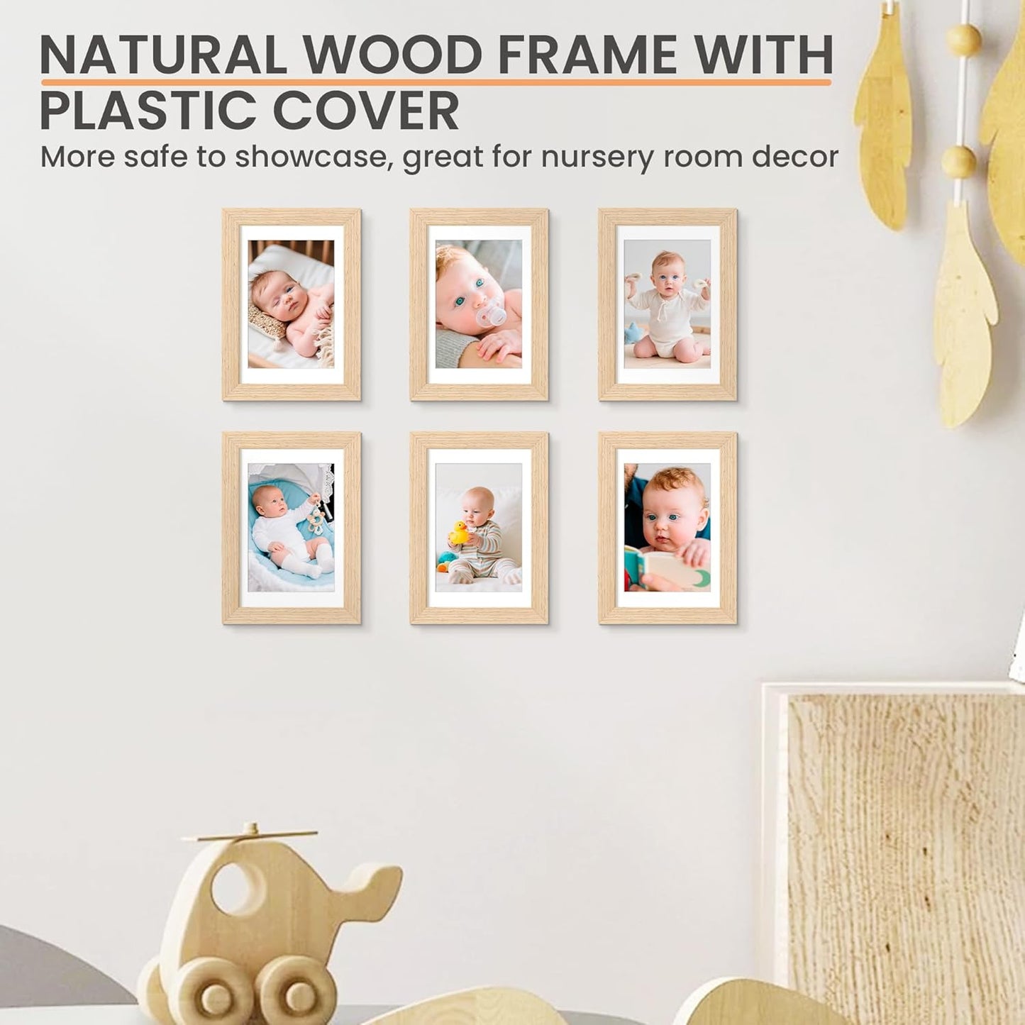 upsimples 4x6 Picture Frame, Natural Solid Wooden Picture Frames, Display 3.5x5 with Mat or 4 x 6 Without Mat, Wall or Tabletop, 1 Pack, Natural