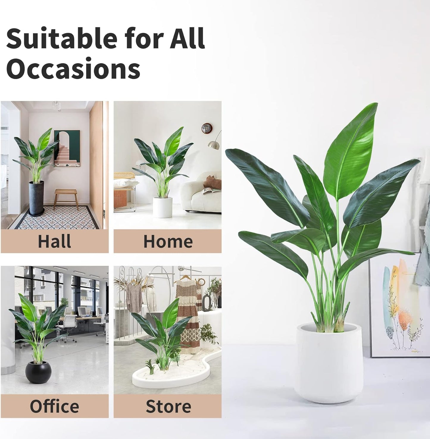 2Packs 4FT Artificial Bird of Paradise Plant,Faux Palm Tree Potted Plant with Real Touch Leaves,Fake Trees for Home Living Room Office Indoor Outdoor Decor(4 FT-2Packs)