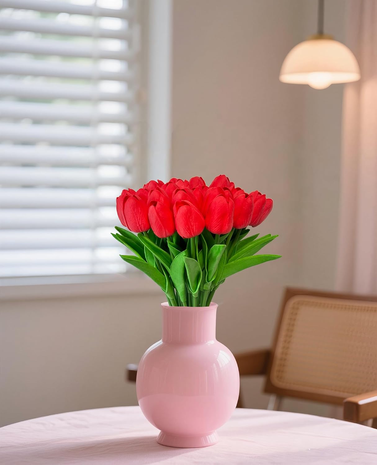 Artificial Tulips Flowers 15Pcs Faux PU Tulip Real Touch Tulip Fake Flowers Bouquets Arrangements for Mother's Day Easter Spring Flowers Gifts Home Table Décor