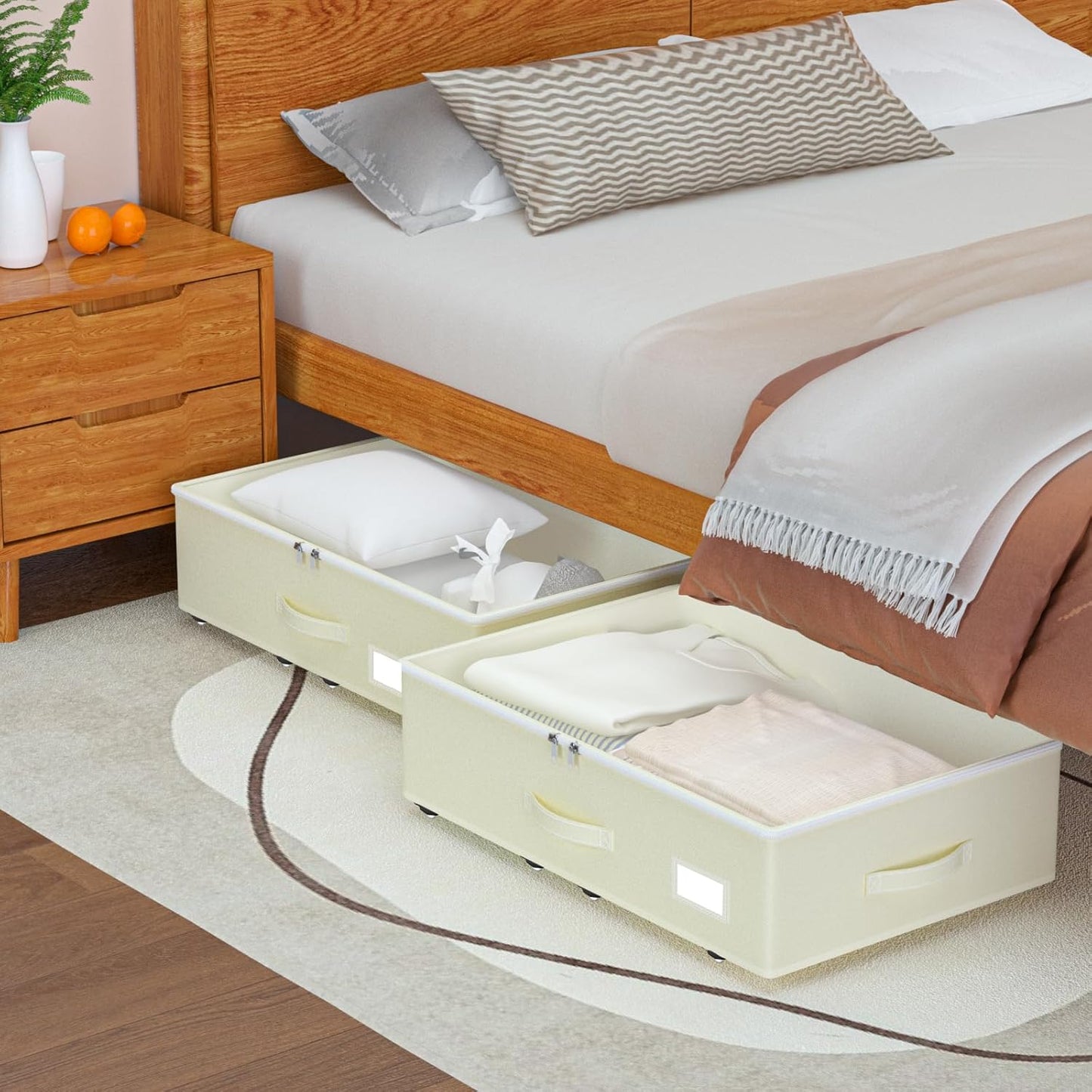 Under Bed Storage with Wheels, No Assemble Required 7.5 inches height Under Bed Storage bins,Large capacity Rolling Under bed Shoe Storage containers,dorm under bed storage drawers