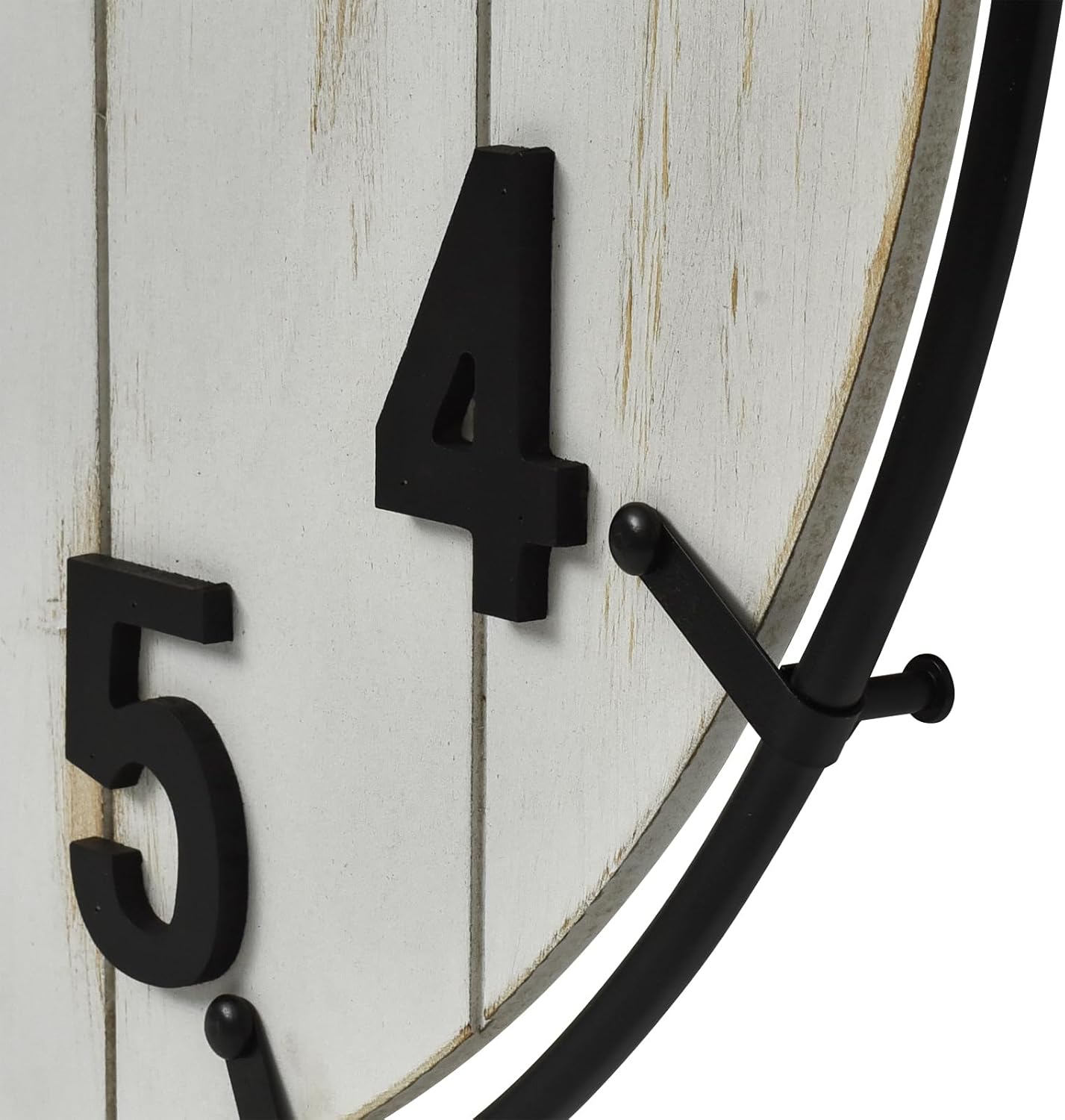 Large Old Town Farmhouse Wall Clock – 24 Inches Rustic Antique Wood with Metal Circle and Large Numerals, Silent Battery Operated Clock for Office, Kitchen, Bedroom, Living Room (Washed White)