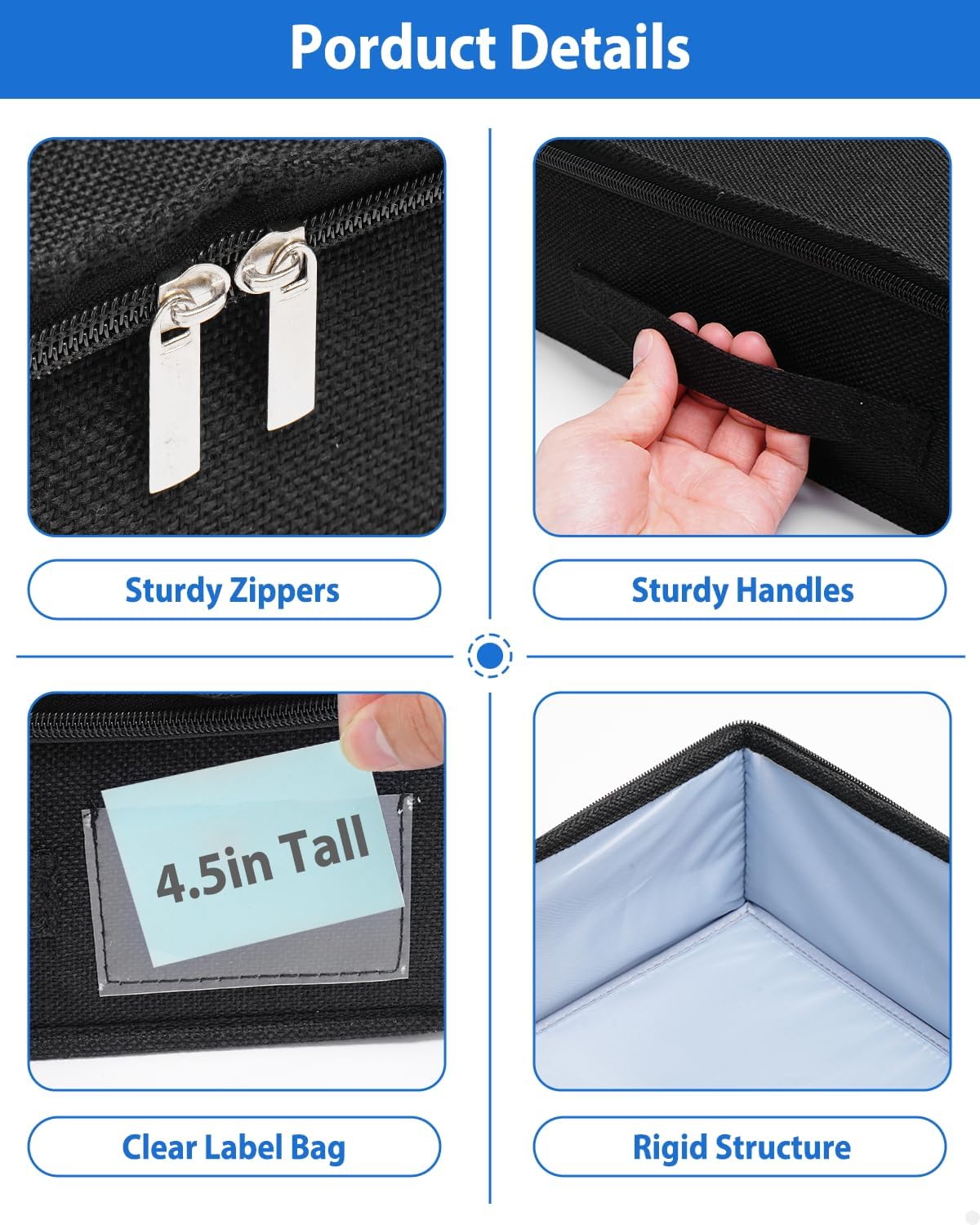 Under Bed Storage Containers, Low Profile Underbed Storage Bin 4.5 Inches Tall Clothes Storage Organizer With Rigid Side & Bottom, Shallow Thin Under Couch Dresser Storage Dorm With Lid - 2Pcs Black