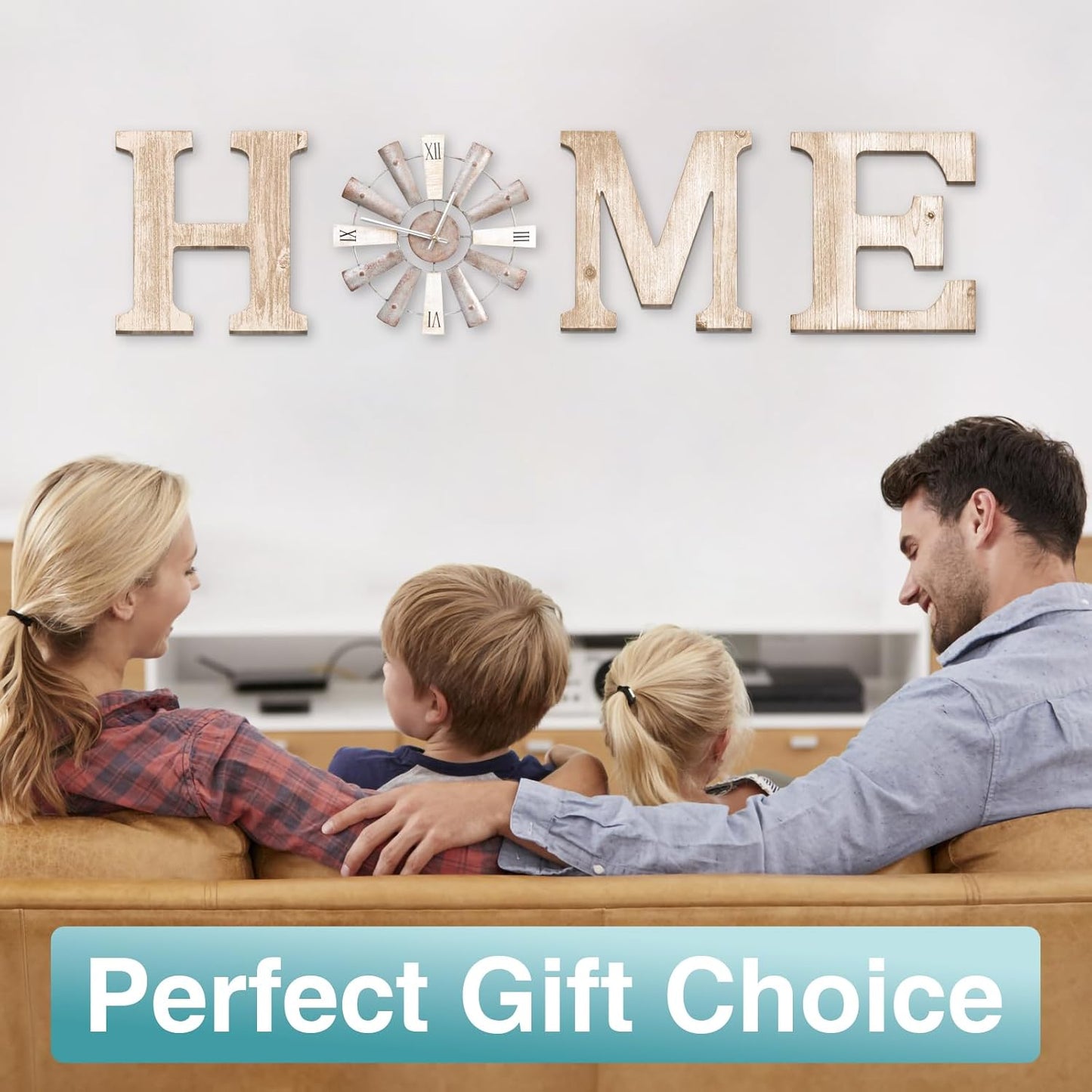 Farmhouse Home Signs with Windmill Clock Wall Decor Rustic Home Letters Wall Art for Living Room Kitchen Entryway Dining Room Bedroom (water-white)