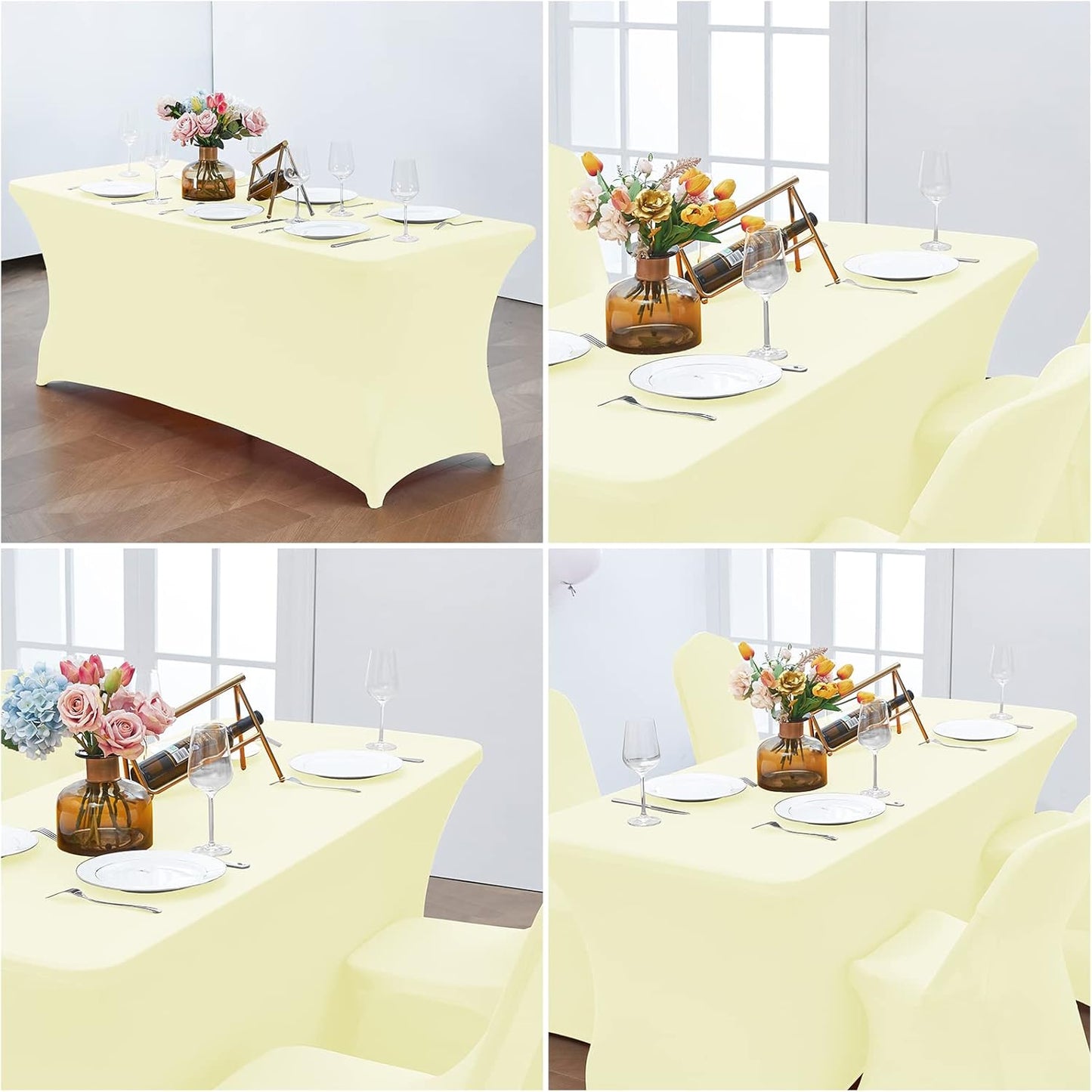 CWK 4FT Waterproof Stretch Spandex Table Cover for Rectangular Tables - Elastic Fitted Tablecloth for Folding Tables,Wrinkle Resistant Table Cloth for Parties, Weddings, Banquets & Events (Beige)