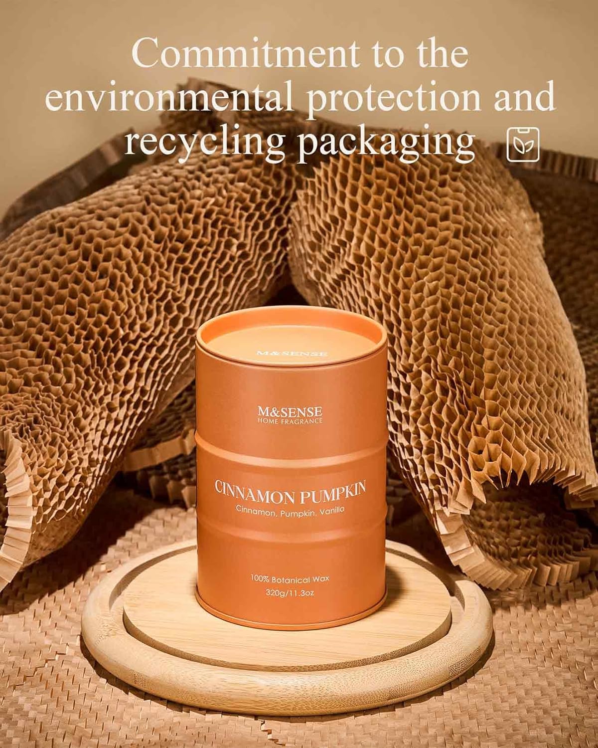 M&SENSE Cinnamon Pumpkin Scented Candles Natural Non Toxic, Aromatherapy Candle for Stress Relief Meditation Relaxing, Housewarming Gifts for Women Men, 11.3oz 70 Hour Long Burning