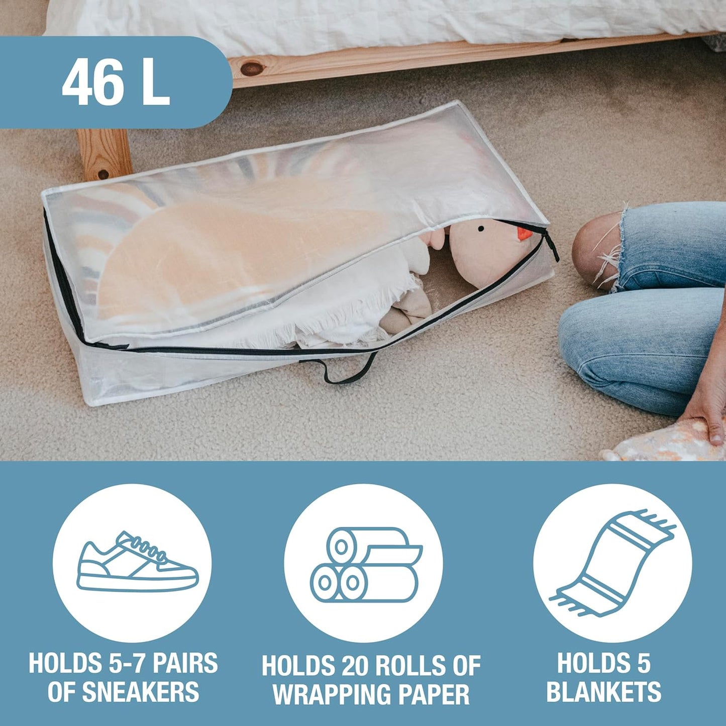 CleverMade Under Bed Storage Bag - Collapsible Storage for Shoes and Clothes Easy Use - Heavy Duty Utility Bag Home