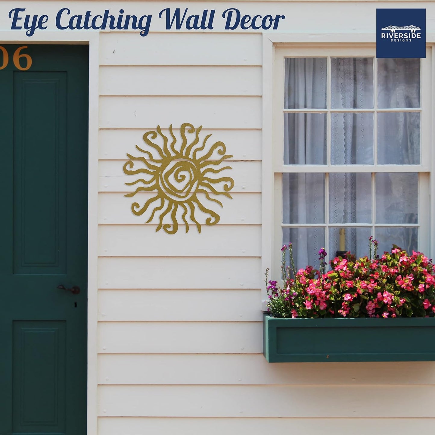 Riverside Designs Wacky Sun Metal Wall Art Indoor/Outdoor Decor - 18" Gold Rust Proof Wall Sculpture - Made in USA - Ideal for Bedroom, Garden, Home, Patio and Farmhouse