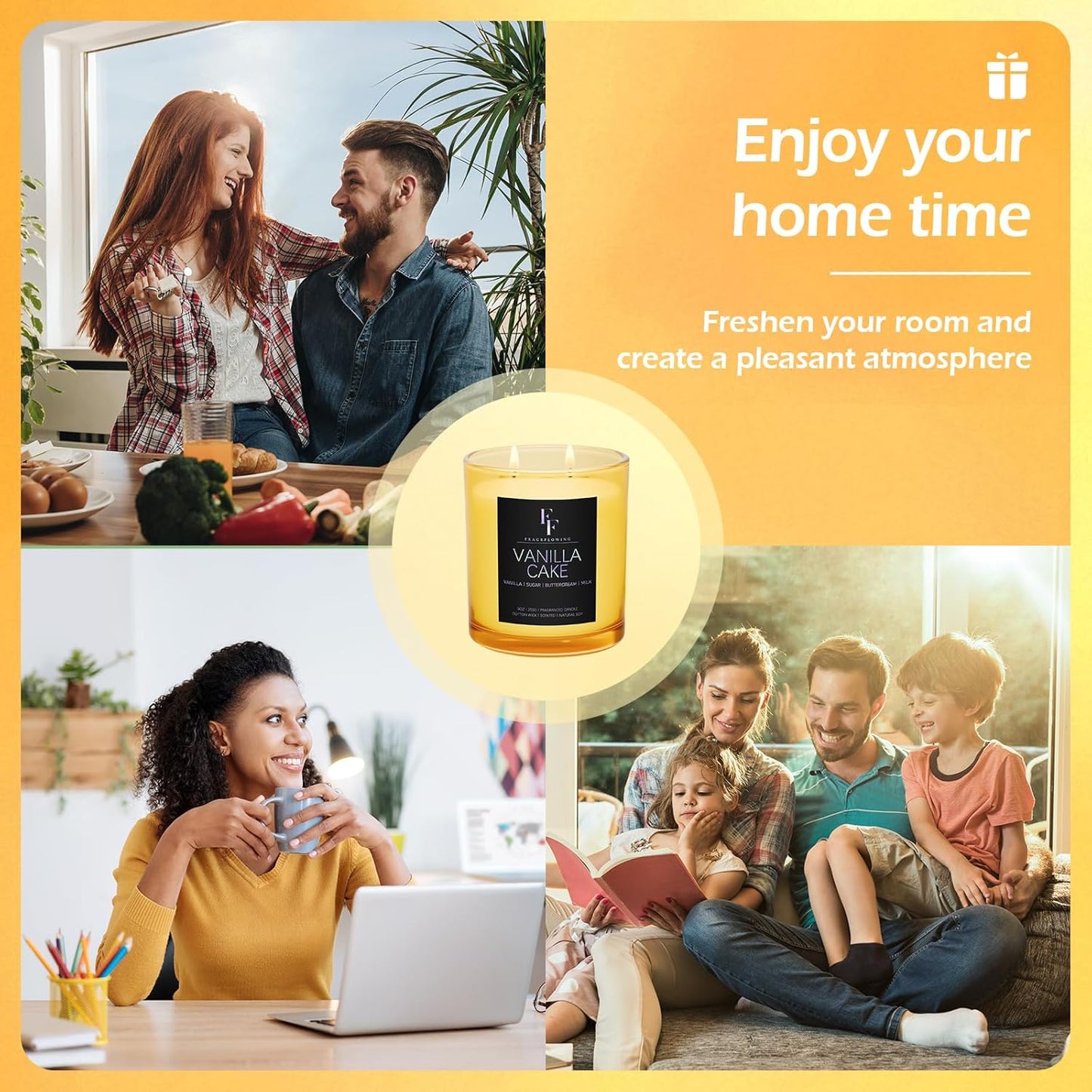 Vanilla Cake Scented Candle, 2-Wick Luxury Soy Wax Candle, 9 oz Aromatherapy Candle Home Fragrance Candles Gift