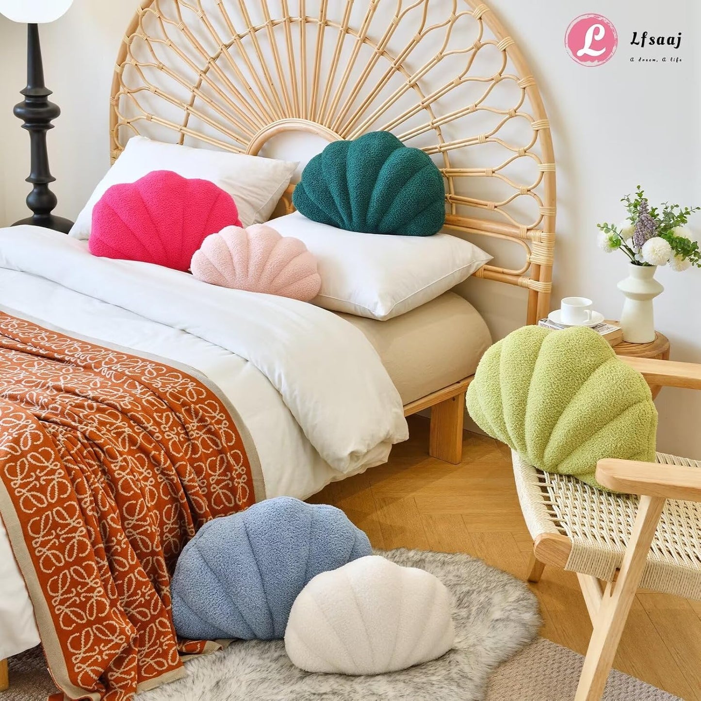 Dusty Blue Seashell Throw Pillows, Shell Shaped Throw Pillows, 13 Inch Soft Home Decorative Pillow Plush Cushion for Bed Couch Living Sofa Room Decor Accent Throw Pillow