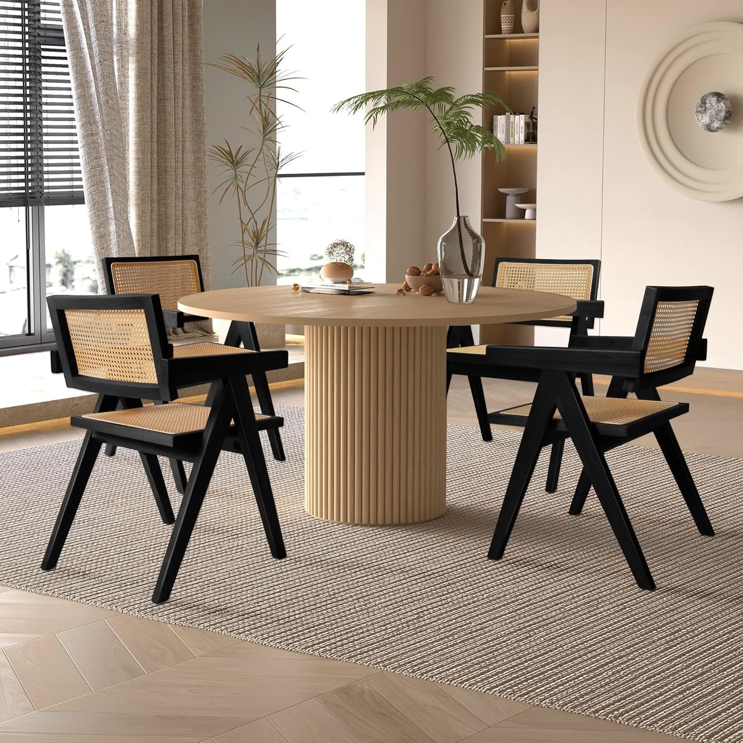 Rattan Dining Chairs Set of 6, Kitchen Chairs Cane for Dining Room, Black