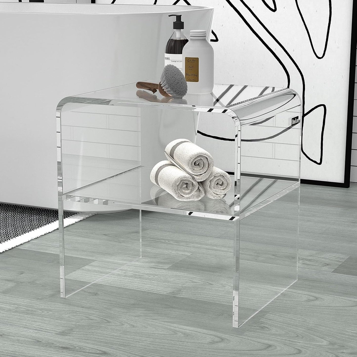 ONELUX 1626 Acrylic Bedside nightstand with Additional Shelf,Lucite Occasional Sofa Tables, Clear