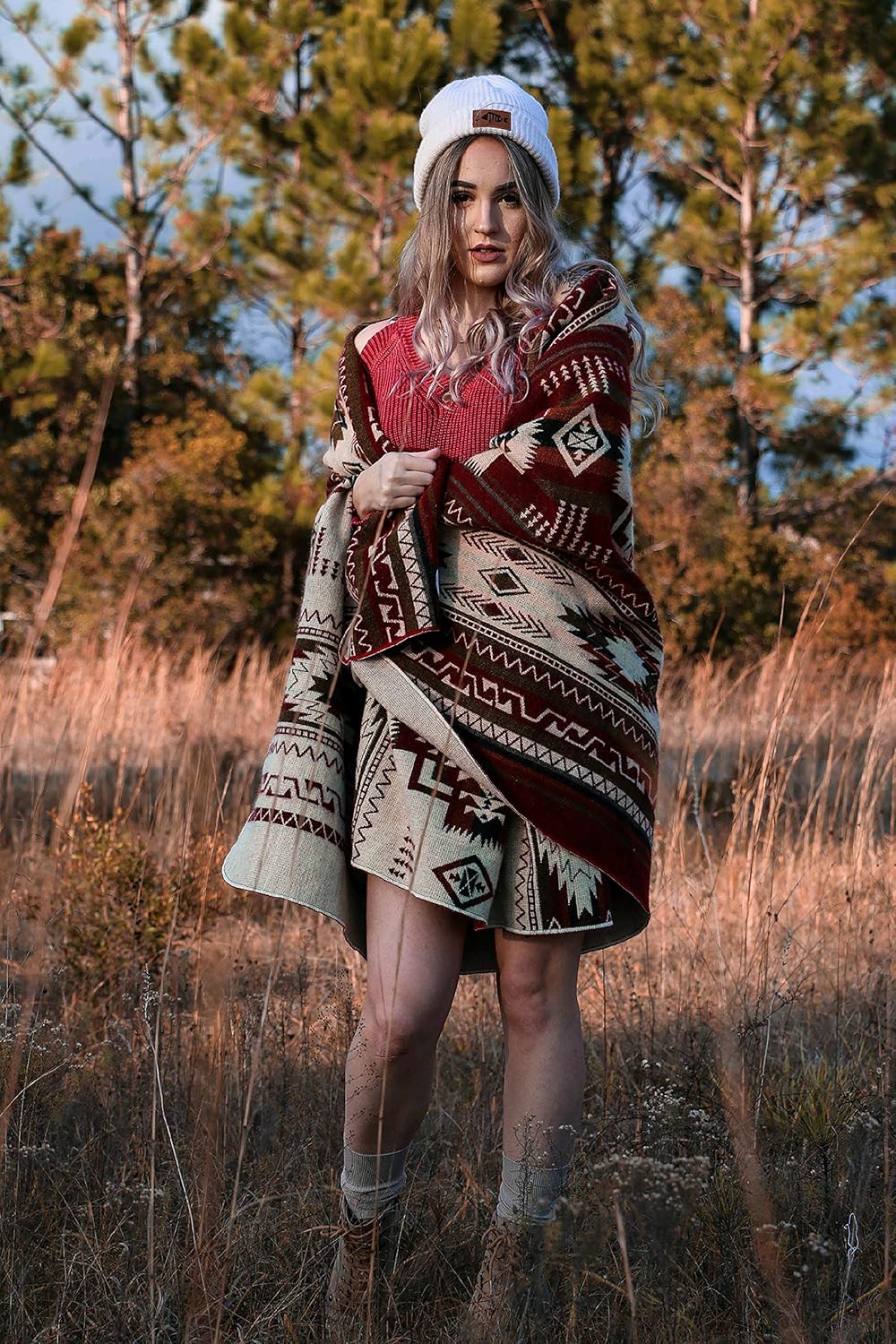 Inca Aztec Throw, Queen, King Blanket | Southwest Indian Navajo Boho Style | Native Cover for Camping, Bedding, Couch, Vanlife | Faux Alpaca, Lightweight, Hypoallergenic (Vinincunca Maroon, Queen)
