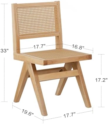 Cane Kitchen Chairs Set of 6, Armless Dining Room Chairs Solid Wood