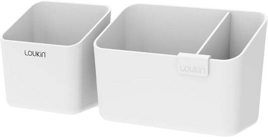 loukin Magnetic & Adhesive Dry Erase Marker Holder with Diver, 1 Small + 1 Mini, Magnetic Storage Organizer for Whiteboard or Refrigerators (White)