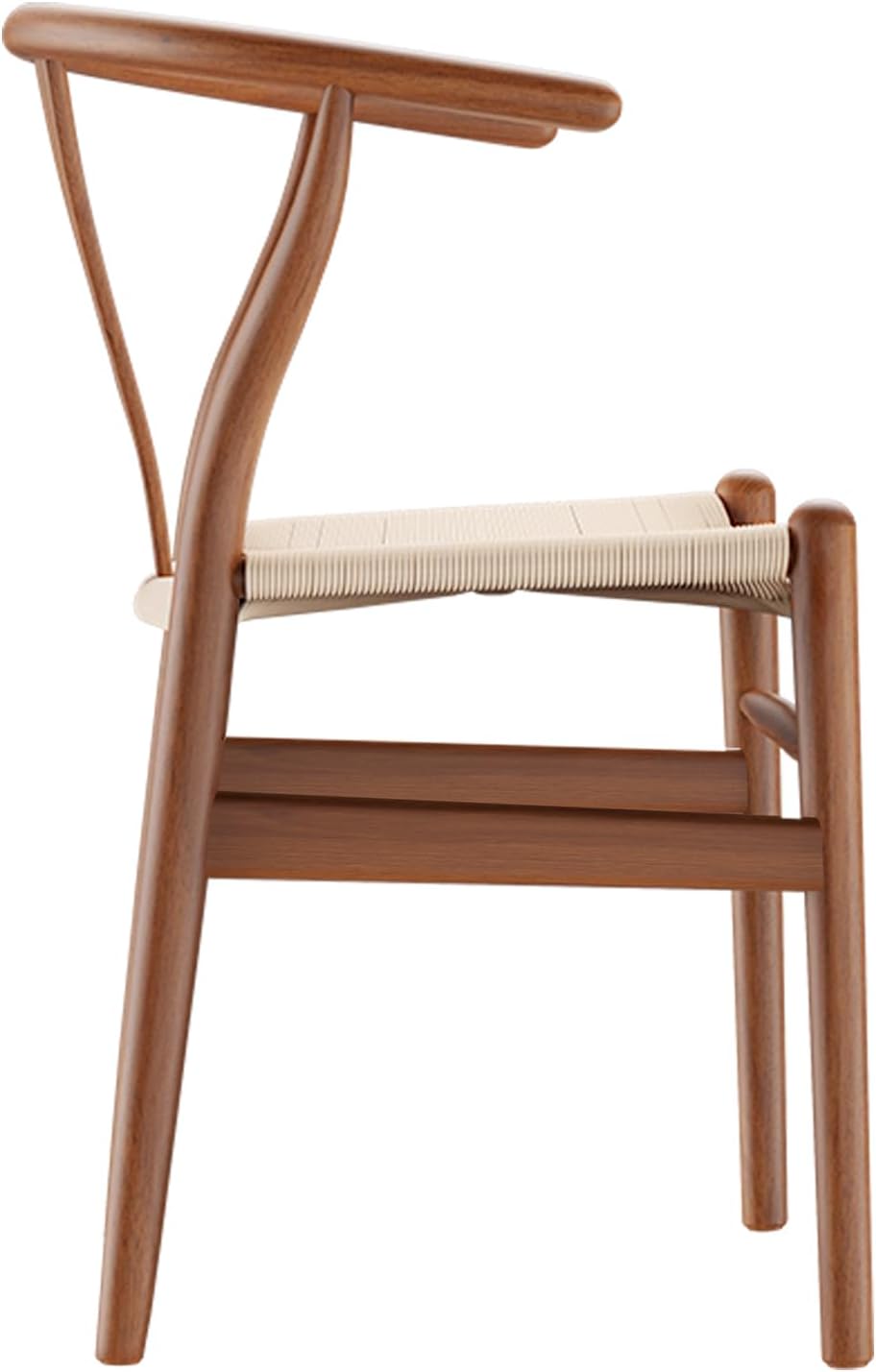 Tomile Solid Wood Wishbone Chair Y Chair Mid-Century Armrest Dining Chair, Hemp Seat (Ash Walnut Color, Pack of 2)