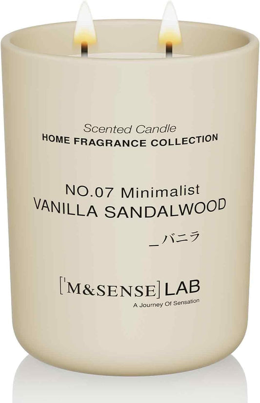 M&SENSE Natural Soy Candle| Vanilla Sandalwood | 16.6 oz, 95H Burn | Minimalist Scented Candle for Relaxation, Gifting, Home Décor | for Bedroom, Office, Party Large