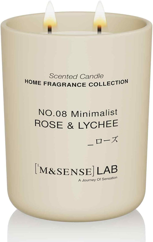 M&SENSE Natural Soy Candle| Rose & Lychee | 16.6 oz, 95H Burn | Minimalist Scented Candle for Relaxation, Gifting, Home Décor | for Bedroom, Office, Party Large
