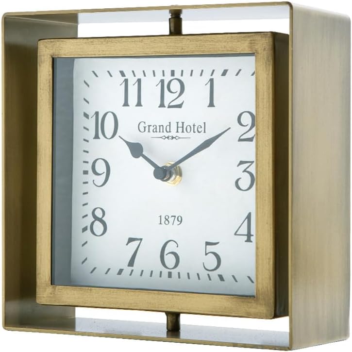 NIKKY HOME Rotating Table Clock, Non-Ticking Silent Battery Operated Decorative Mantel Desk Shelf Metal Clock for Home, Office, Living Room, Bed Room - Gold