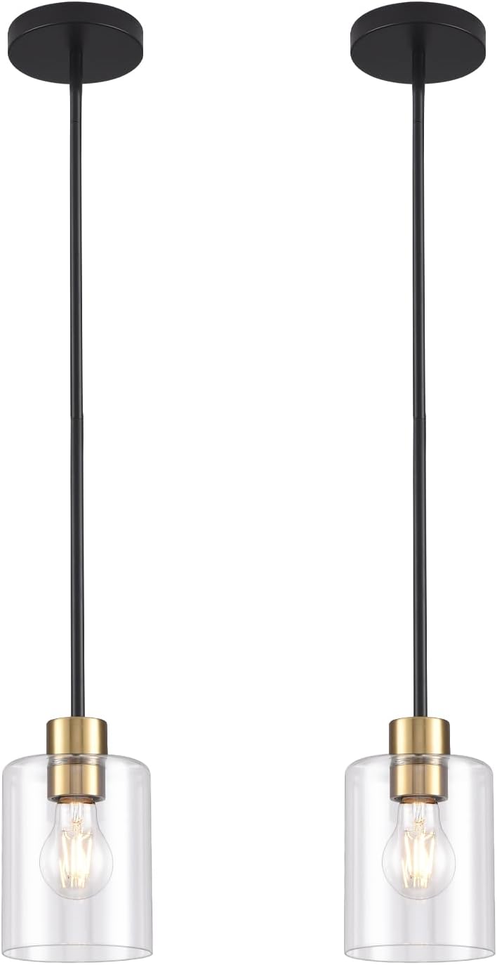 Black Brass Pendant Lights Kitchen Island - Clear Glass Pendant Light Fixture Multiple Stems Rods 3 Units 12 Inch 3 Units 4 Inch (2 Pack Black Brass Downrod)