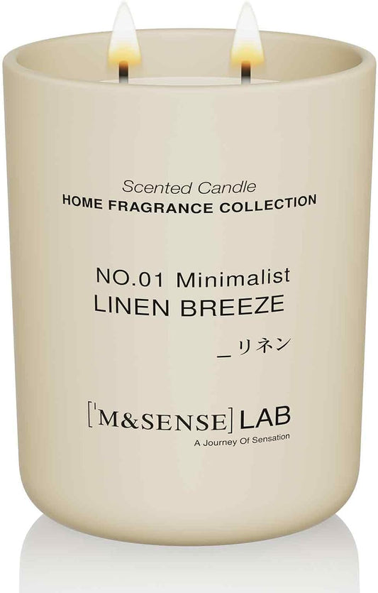 M&SENSE Natural Soy Candle| Linen Breeze | 16.6 oz, 95H Burn | Minimalist Scented Candle for Relaxation, Gifting, Home Décor | for Bedroom, Office, Party Large