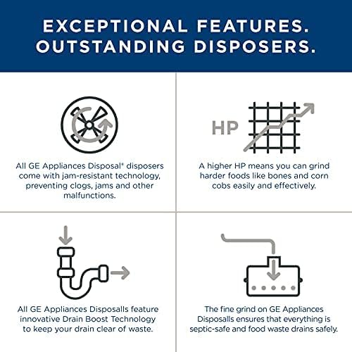 GE Disposall Continuous Feed 1 Horsepower Motor Garbage Disposer, Good for Grinding: Cooked Meat, Beans, & Seeds, Easy Install Kit, Non-Corded, Recommended Families of 4 or More, GFC1020N