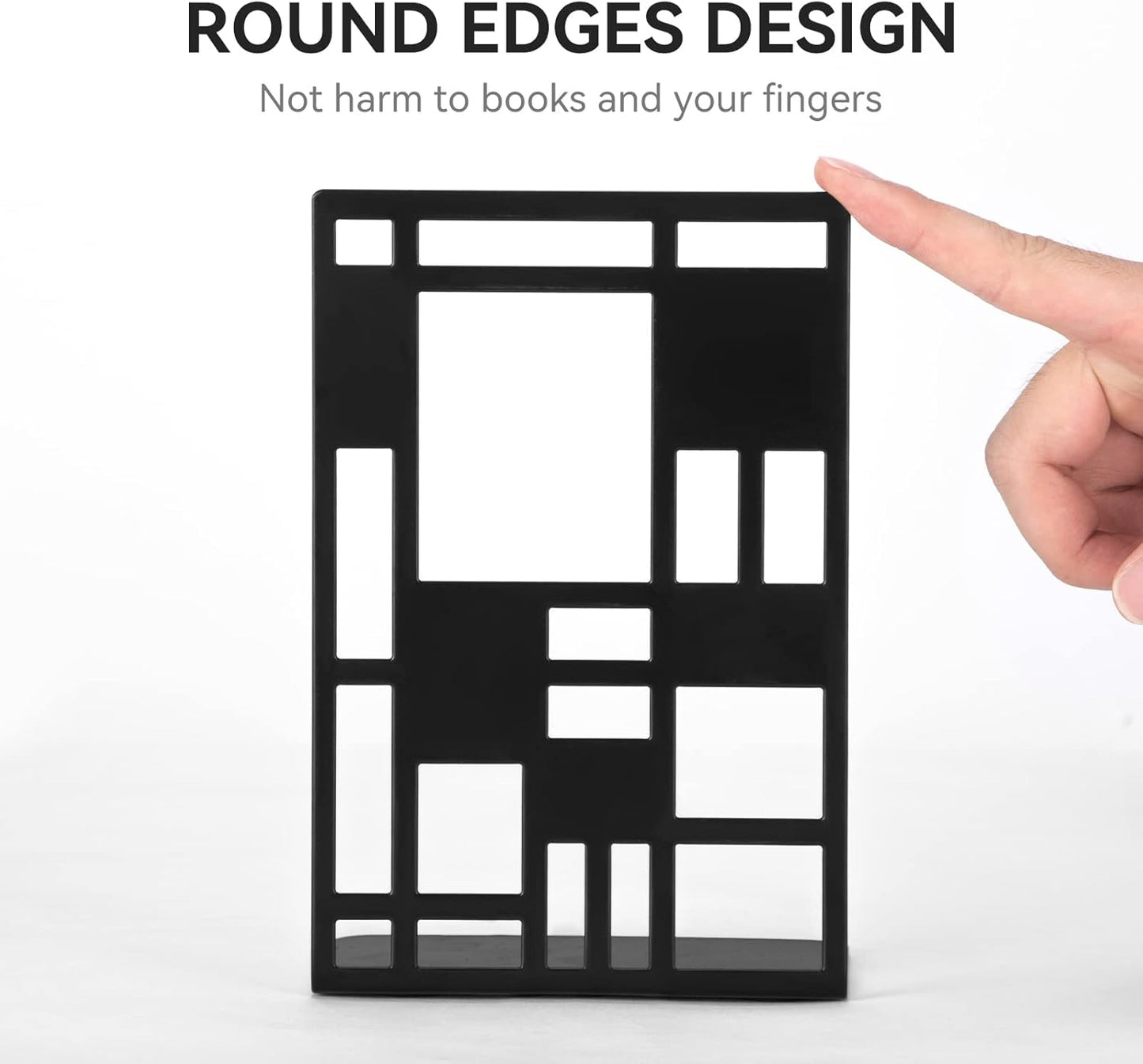 Book Ends, Bookends, Book Ends for Shelves, Bookends for Heavy Books, Book Divider Decorative Holder, Metal Heavy Duty Bookend Black 1 Pair, Abstract Art Desgin Book Stopper Supports for Office, Home