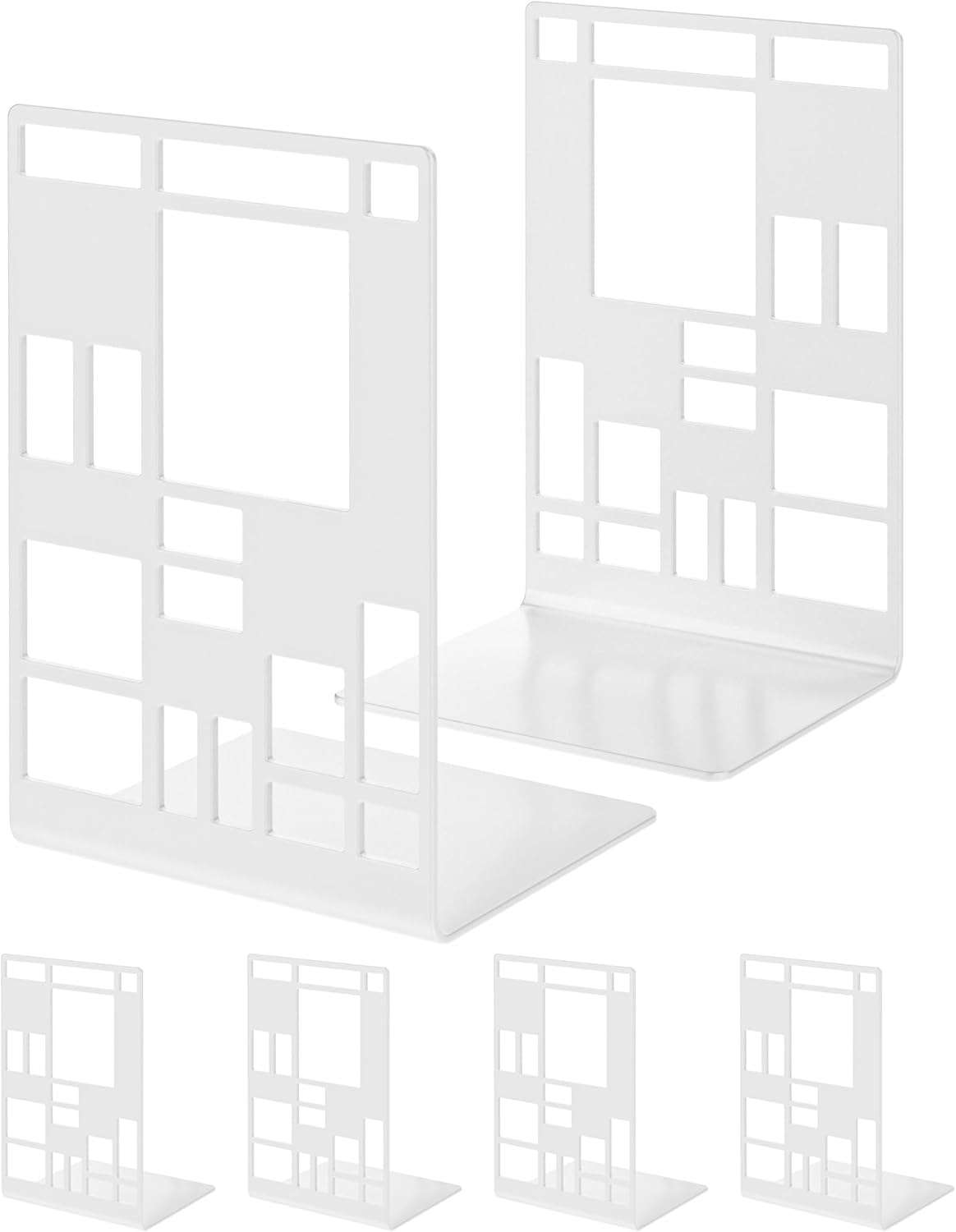 INNPLUS Heavy-Duty Metal Bookends, 6 Pair, White, Anti-Slip Foam Pads, Perfect for Heavy Books, Office, Home
