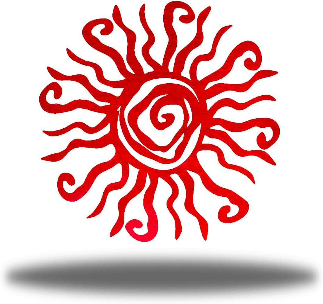 Riverside Designs Wacky Sun Metal Wall Art Indoor/Outdoor Decor - 12" Red Rust Proof Wall Sculpture - Made in USA - Ideal for Bedroom, Garden, Home, Patio and Farmhouse