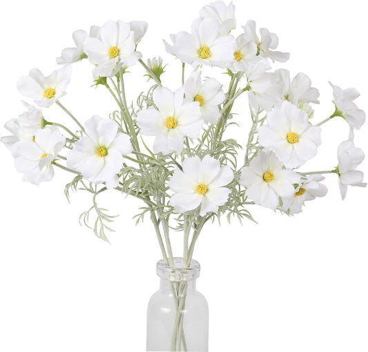 IPOPU White Daisy Flowers Artificial Cosmos 5PCS White Fake Wildflowers 24.5" Silk Flowers with Stems for Home Decor Indoor Artificial Daisies for Wedding Bouquets Floral Craft