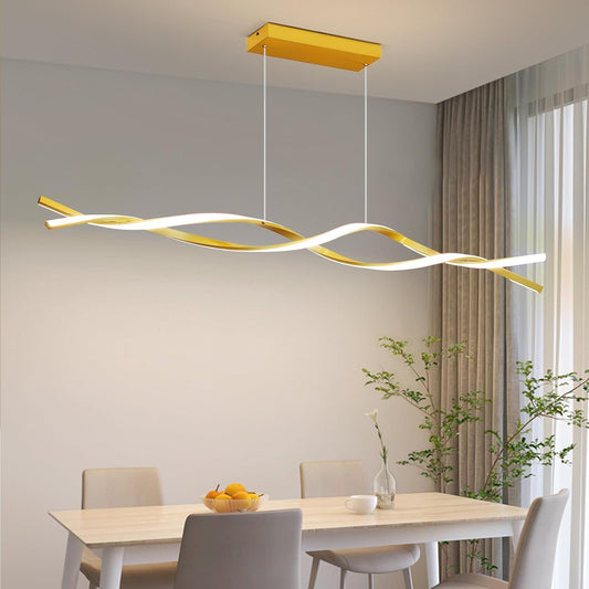Modern Ceiling Pendant Light, with Remote Control Dimmable 3 Color Mode & Brightness Ceiling Lamp, Anti-Flicker Dining Light Fixture for Kitchen, Dining Room (Gold, 59IN)