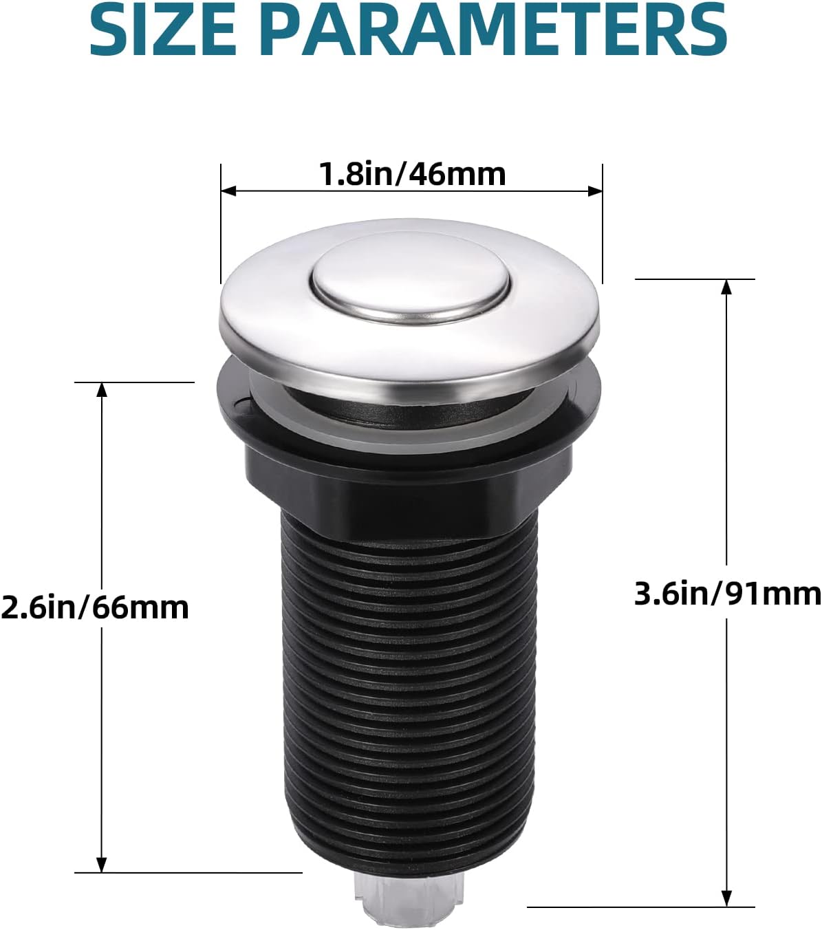 RQYEKDO Garbage Disposal Air Switch Kitchen Sink Top Long Stainless Steel Polished Nickel Long 2.5" for Food and Waste Disposal On/Off Air Button Parts Polished