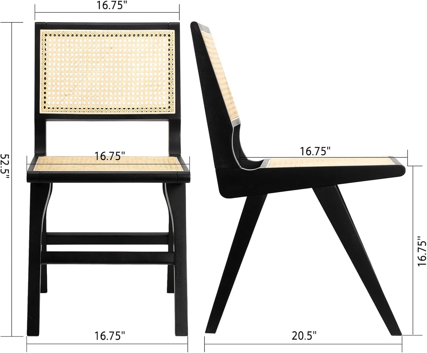 Accent Chair Dining Chairs Set of 2, Solid Wood Frame Boho Rattan Chair, Mid Century Modern Accent Chairs for Living Room Bedroom Dining Room Kitchen(Black)