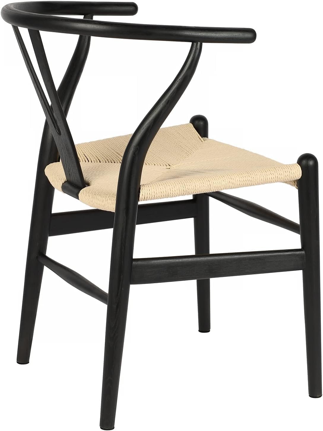 Tomile Solid Wood Wishbone Chair Y Chair Mid-Century Armrest Dining Chair, Hemp Seat (Ash Wood - Black with Natural seat.)