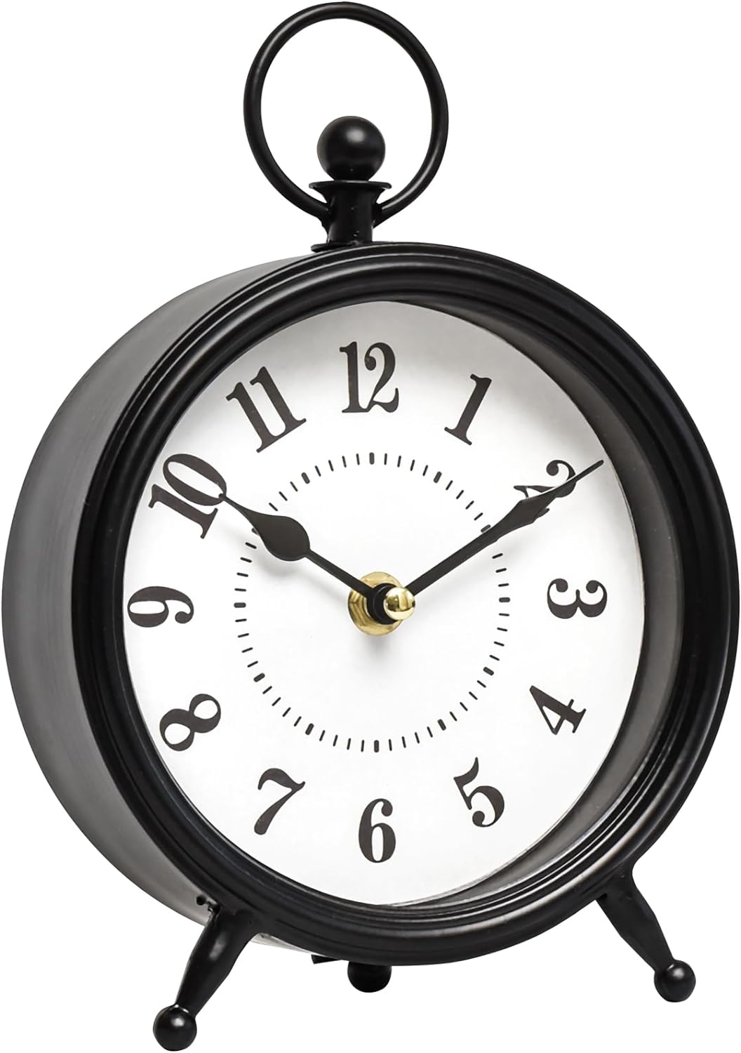 Vintage Black Table Clock on Stand, Decorative Desk and Shelf Clock，Decorative Battery Operated Table Top Clock for Living Room，Silent Non-Ticking(Small)