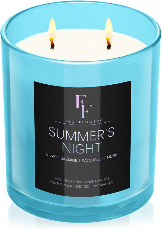 Summer's Night Scented Candle, 2-Wick Luxury Soy Wax Candle, 9 oz Aromatherapy Candle Home Fragrance Candles Gift