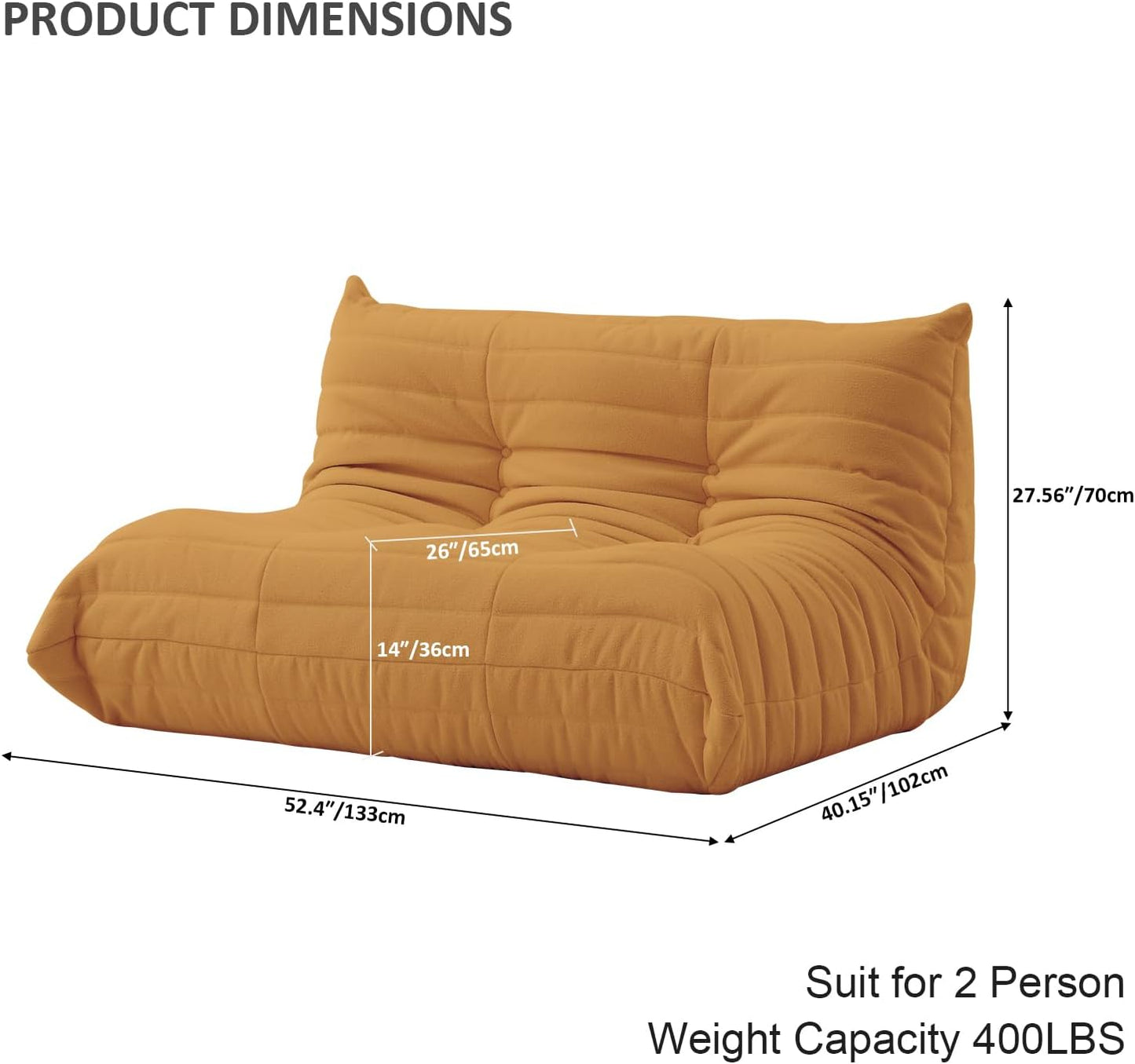Luxury Sofa Couch Chair, Lazy Floor Seating, Fireside Bean Bag Chair, Ergonomic Tatami Sofa Lounger for Living Room, Bedroom, Office, 3 Seat, Brown