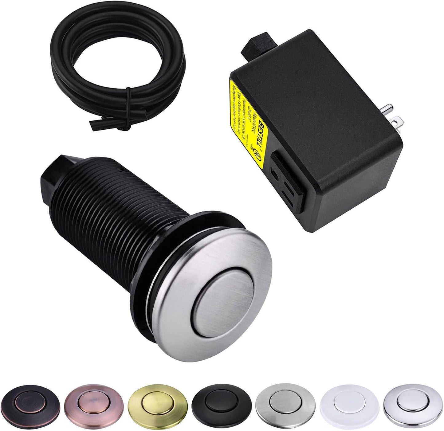 BESTILL Garbage Disposal Air Switch Kit - UL Listed, Cordless Sink Top Switch Button for Waste Disposer, 3.6" Long Push Button with Brass Cover, Brushed Nickel, Compatible with all Garbage Disposals