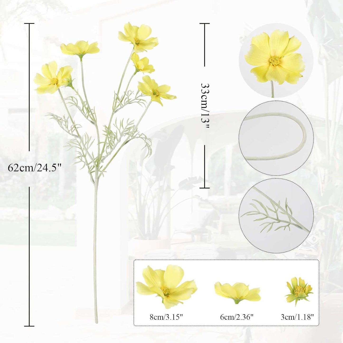 IPOPU Fake Yellow Flowers Artificial Daisies 5PCS Silk Cosmos Fake Daisies Wild Flowers 24.5”Artificial Wildflowers Table Decor for Baby Shower Centerpieces Wedding Bouquet (Yellow)