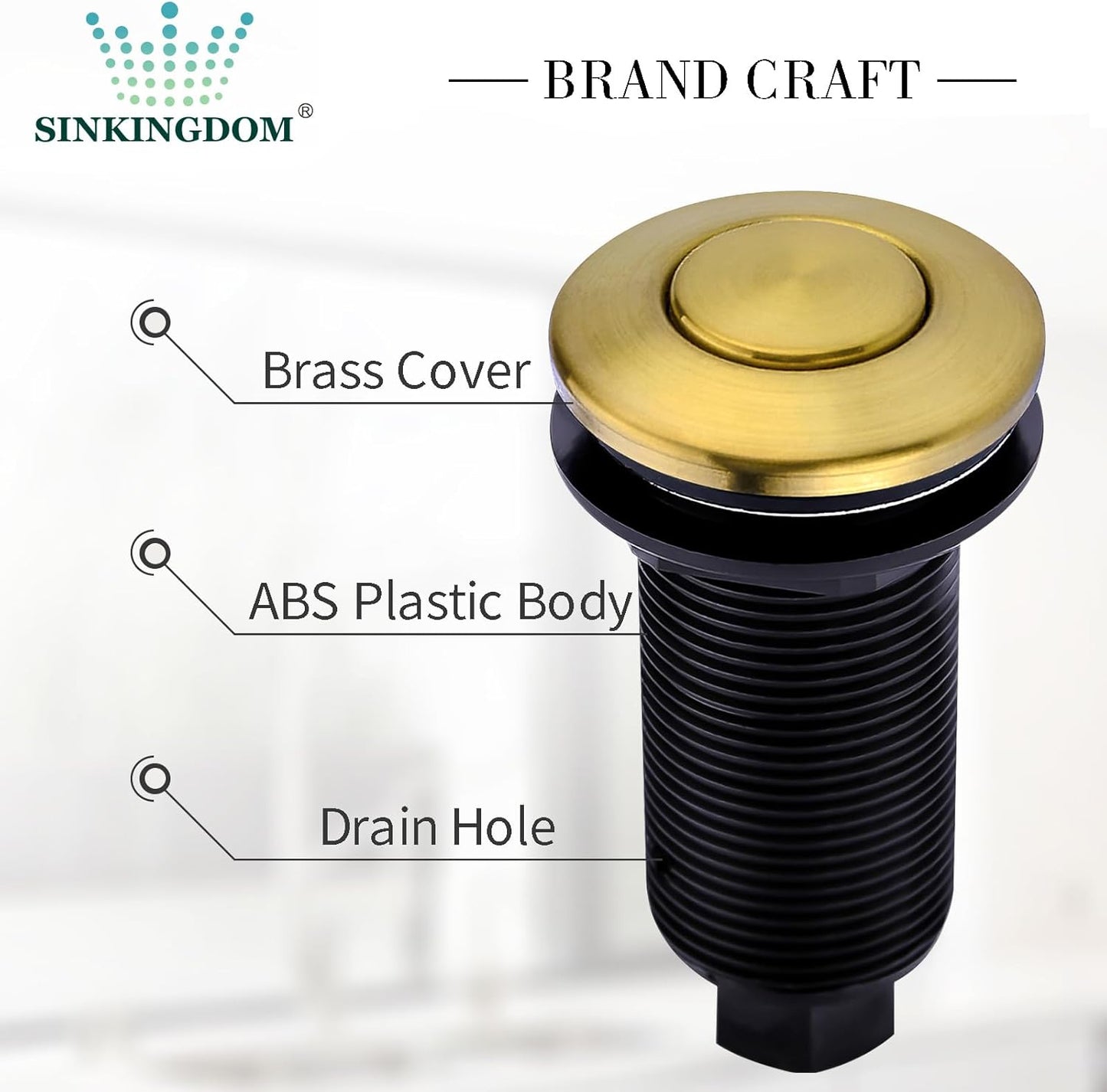 Garbage Disposal SinkTop Air Switch Kit with Long Button,Brass Made Cover,Champagne Bronze