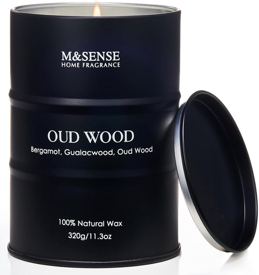 M&SENSE Oud Wood Scented Candles Natural Soy Wax, 11.3oz Long Lasting Up to 70 Hours Burning Time, Unique Candle Gifts for Men Women