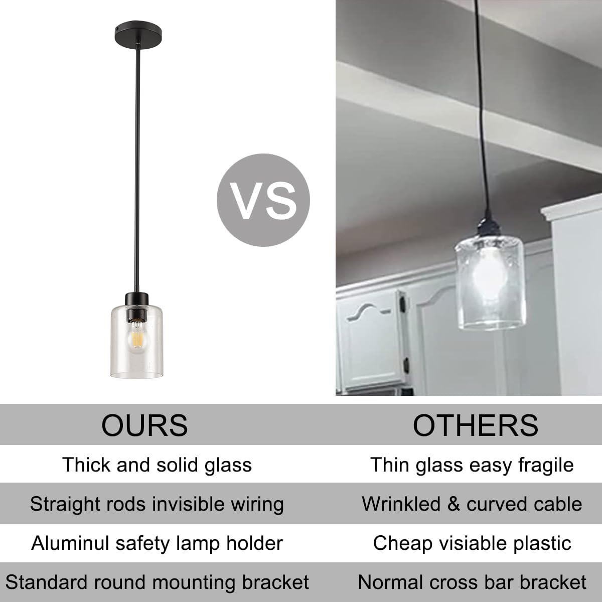 Black Pendant Lights Kitchen Island - Seeded Glass Pendant Light Fixture Multiple Stems Rods 3 Units 12 Inch 3 Units 4 Inch (2 Pack Black Seeded Downrod)