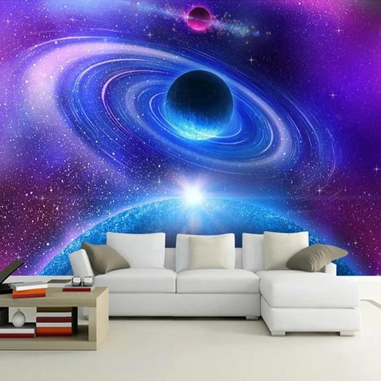 Custom Galaxy Wall Mural 3D Modern Space Moon Universe Peel and Stick Wallpaper Murals Living Room Bedroom Wall Mural