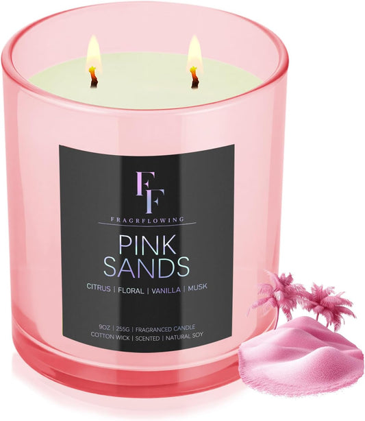 Pink Sand Scented Candle, 2-Wick Luxury Soy Wax Candle, 9 oz Aromatherapy Candle Home Fragrance Candles Gift