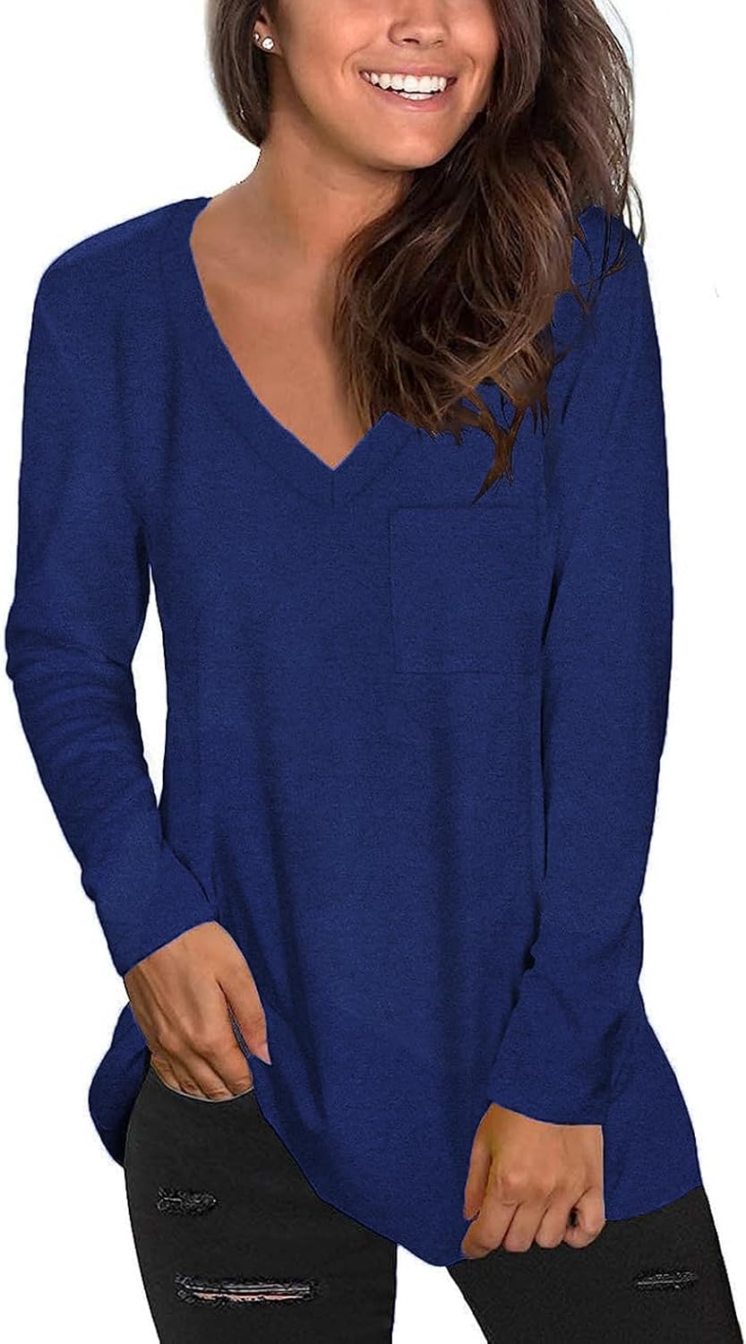 Tobrief Women's Long Sleeve V-Neck Shirts Fall Graphic Tees Loose Casual T-Shirt